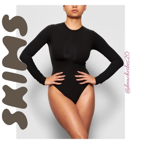 SKIMS Fits Everybody Long Sleeve Crew-Neck Bodysuit Onyx Large NWT O-338 - Picture 1 of 11